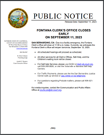 Fontana Clerk’s Office Closes Early