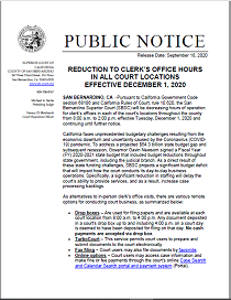 Reduction To Clerk's Office Hours Eff. Dec. 01, 2020